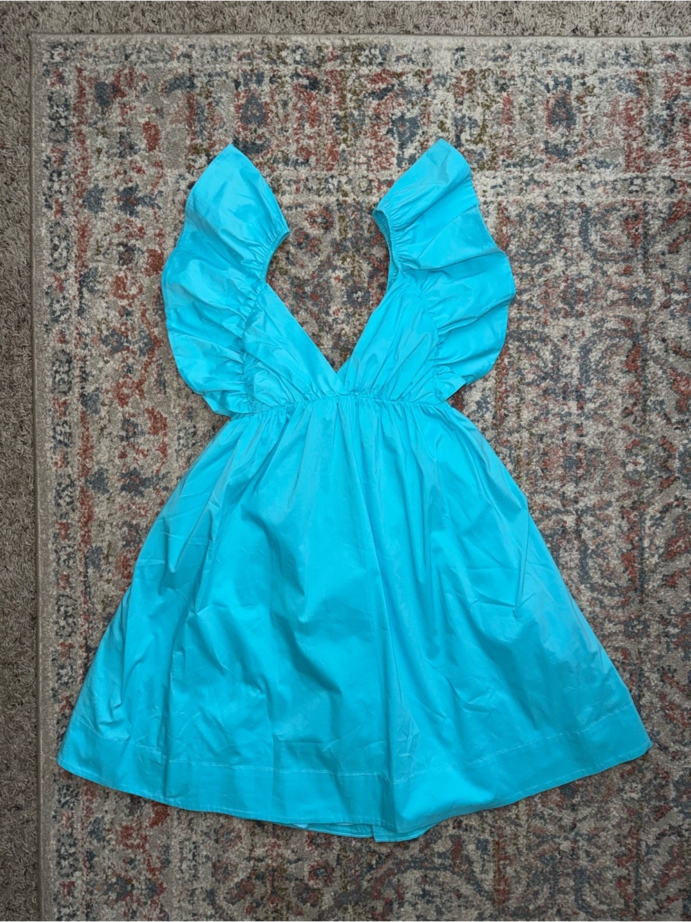 Bright Turquoise Ruffle Sleeve Babydoll Dress